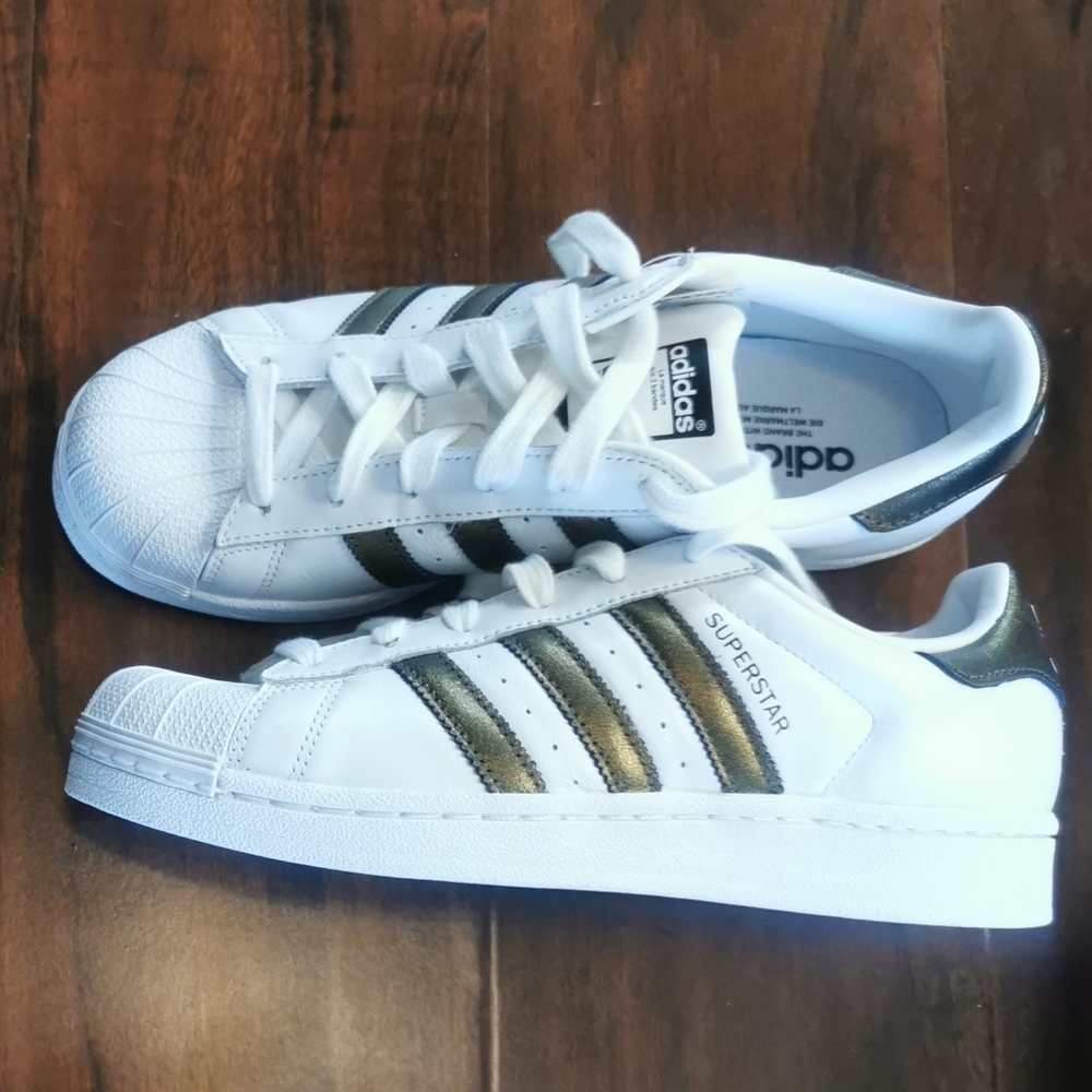 Adidas Superstar bronze stripe sneakers